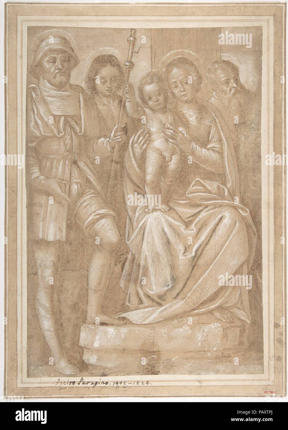 La Vierge et l'enfant avec Saint Roch et deux autres saints hommes. Artiste : attribué à Bernardino Lanino (Italien, Vercelli ou Mortara 1509/13- 1582/83 Vercelli). Dimensions : 13 3/8 x 9 1/8 in. (33.9 x 23.1cm). Date : 1512-83. Musée : Metropolitan Museum of Art, New York, USA. Banque D'Images