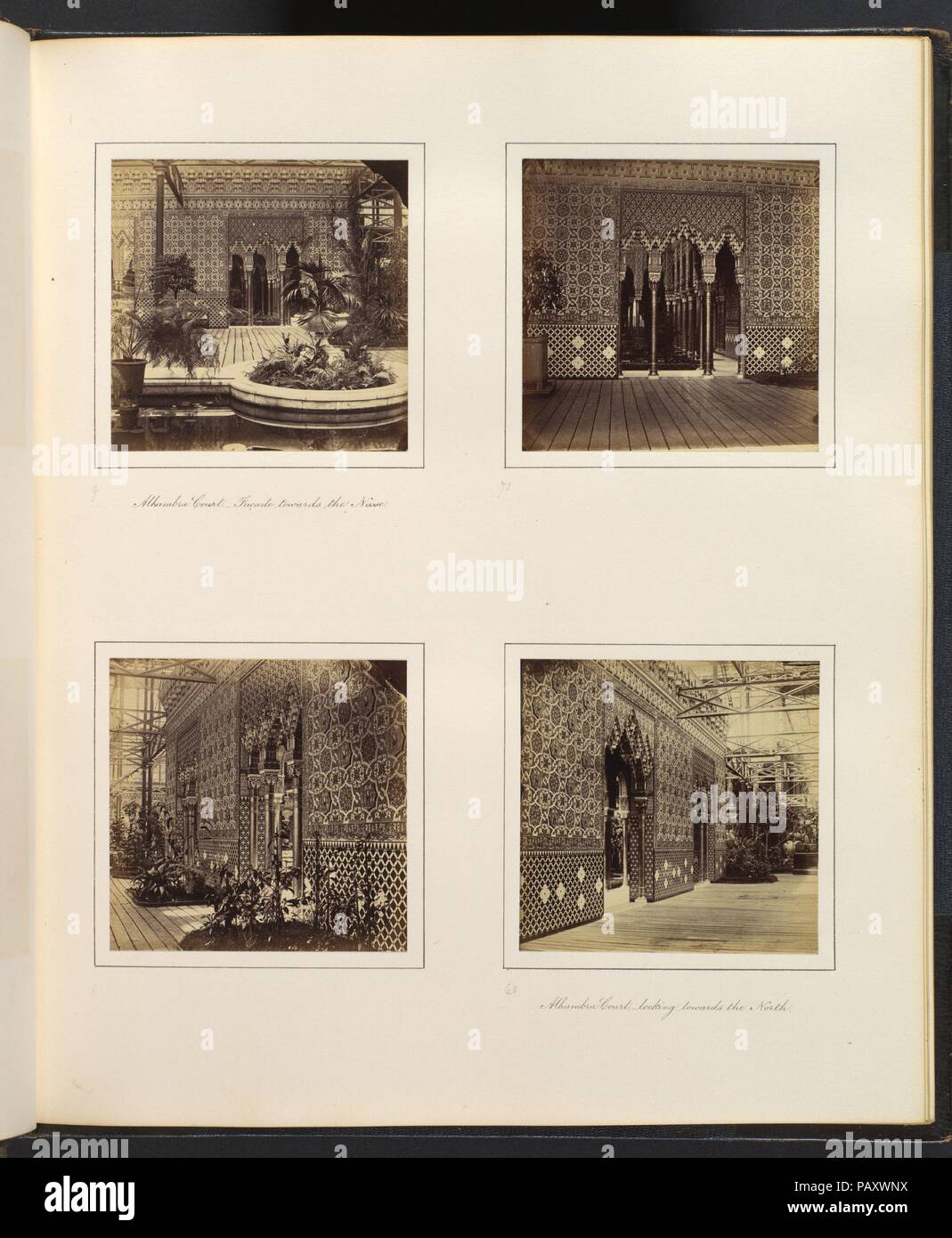 Façade Cour Alhambra [vers la nef ; entrée de la Cour de l'Alhambra, Vue de côté ; la Cour de l'Alhambra Alhambra Cour tournés vers le nord]. Artiste : attribué à Philip Henry Delamotte (britannique, 1821-1889). Dimensions : 7,9 x 8,1 cm (3 1/8 x 3 3/16 in.), chacune. Date : ca. 1859. Musée : Metropolitan Museum of Art, New York, USA. Banque D'Images