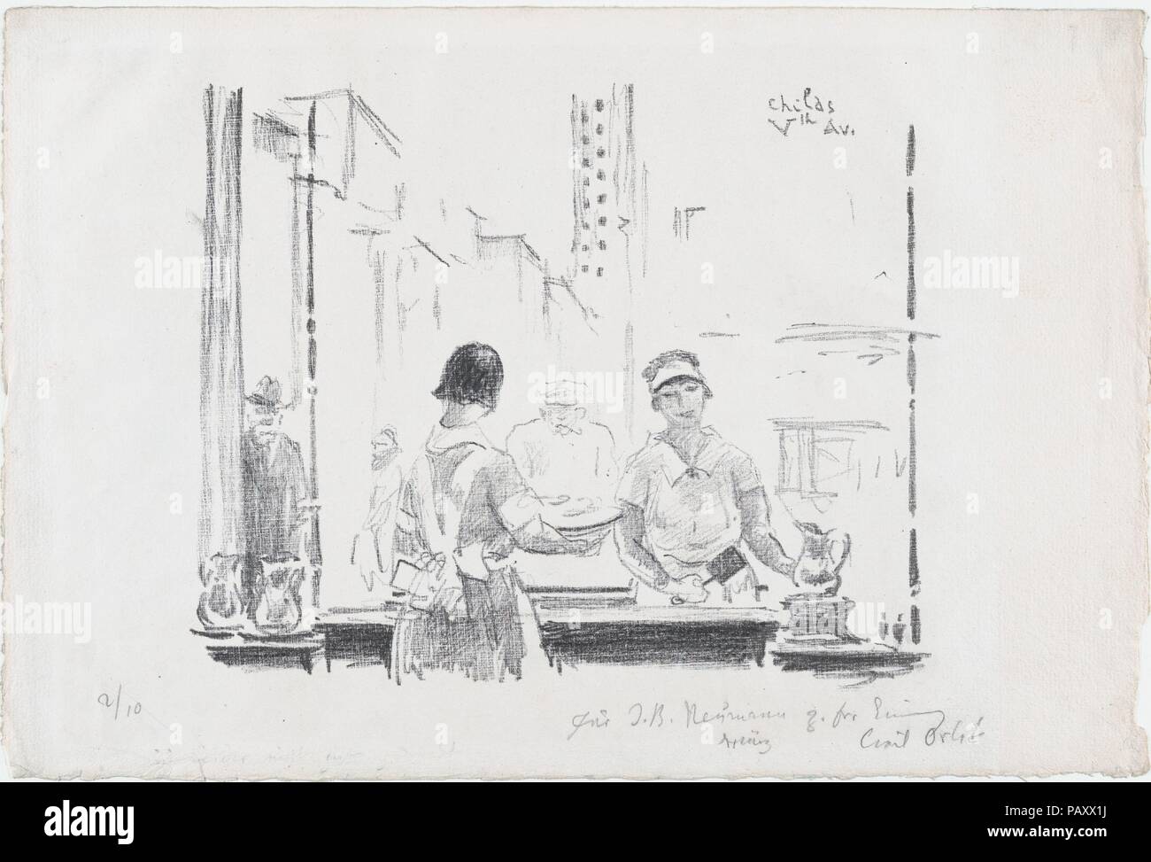 Au comptoir repas, Childs Vème avenue. Artist : Emil Orlik (Prague, Berlin 1870-1932 austro-hongrois). Fiche technique : Dimensions : 10 1/8 x 15 in. (25,7 x 38,1 cm). Series/portefeuille : 2/10. Date : n.d.. Musée : Metropolitan Museum of Art, New York, USA. Banque D'Images