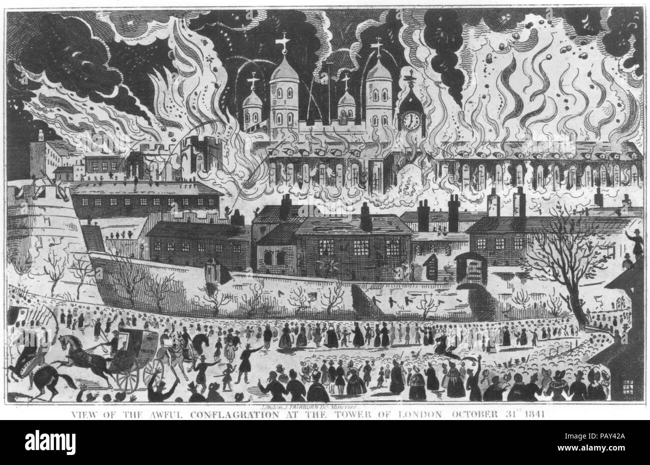 Imprimer montrant la Tour de Londres vue de Tower Hill, datée du 1737 Banque D'Images