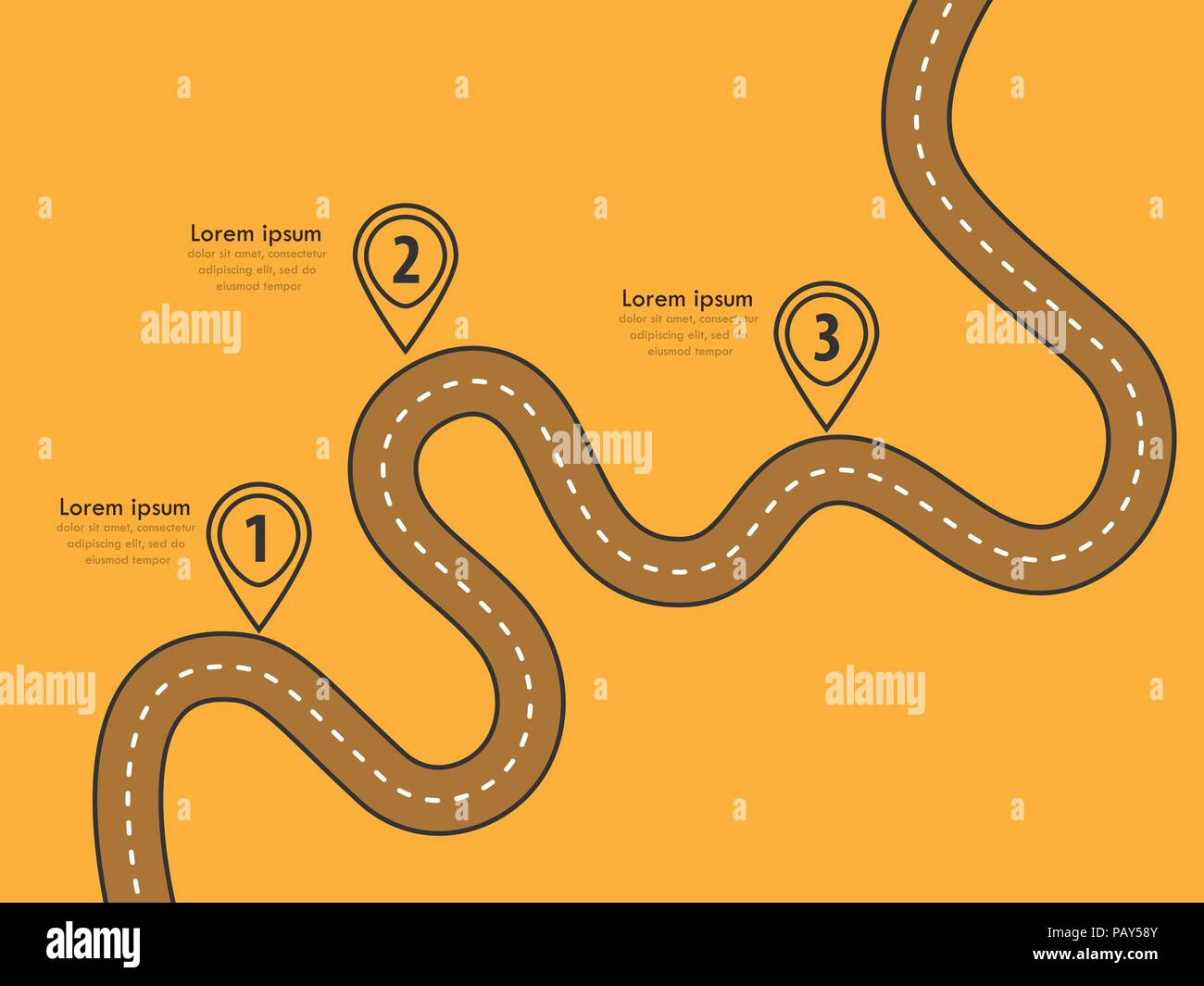 Road Trip et parcours. Voyage d'affaires et modèle de conception infographique avec drapeaux et pour vos données. Route sinueuse. Vector EPS 10 Illustration de Vecteur