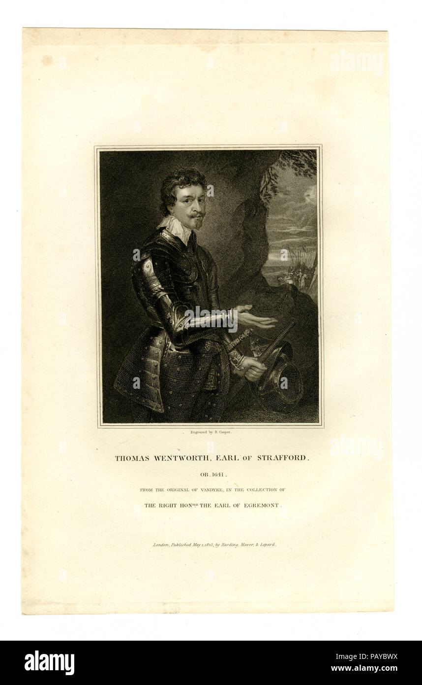 Gravure Portrait de Thomas Wentworth, comte de Strafford Banque D'Images