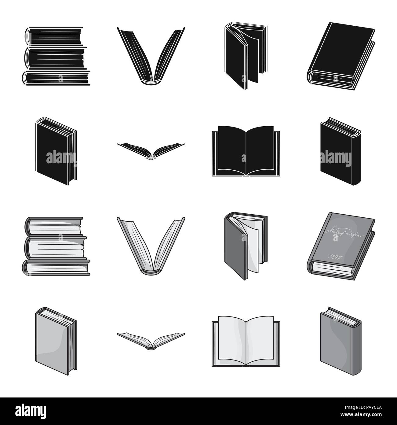 Différents types de livres. Livres collection set icônes de style monochrome noir,symbole vecteur illustration de stock . Illustration de Vecteur