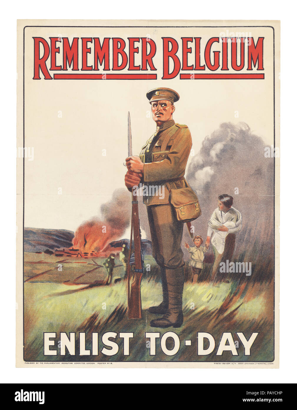 1ère Guerre Mondiale, affiche de recrutement n'oubliez pas 'Belgique - enrôler aujourd', publié par le Comité de recrutement parlementaire, la Grande-Bretagne, Décembre, 1914. Banque D'Images