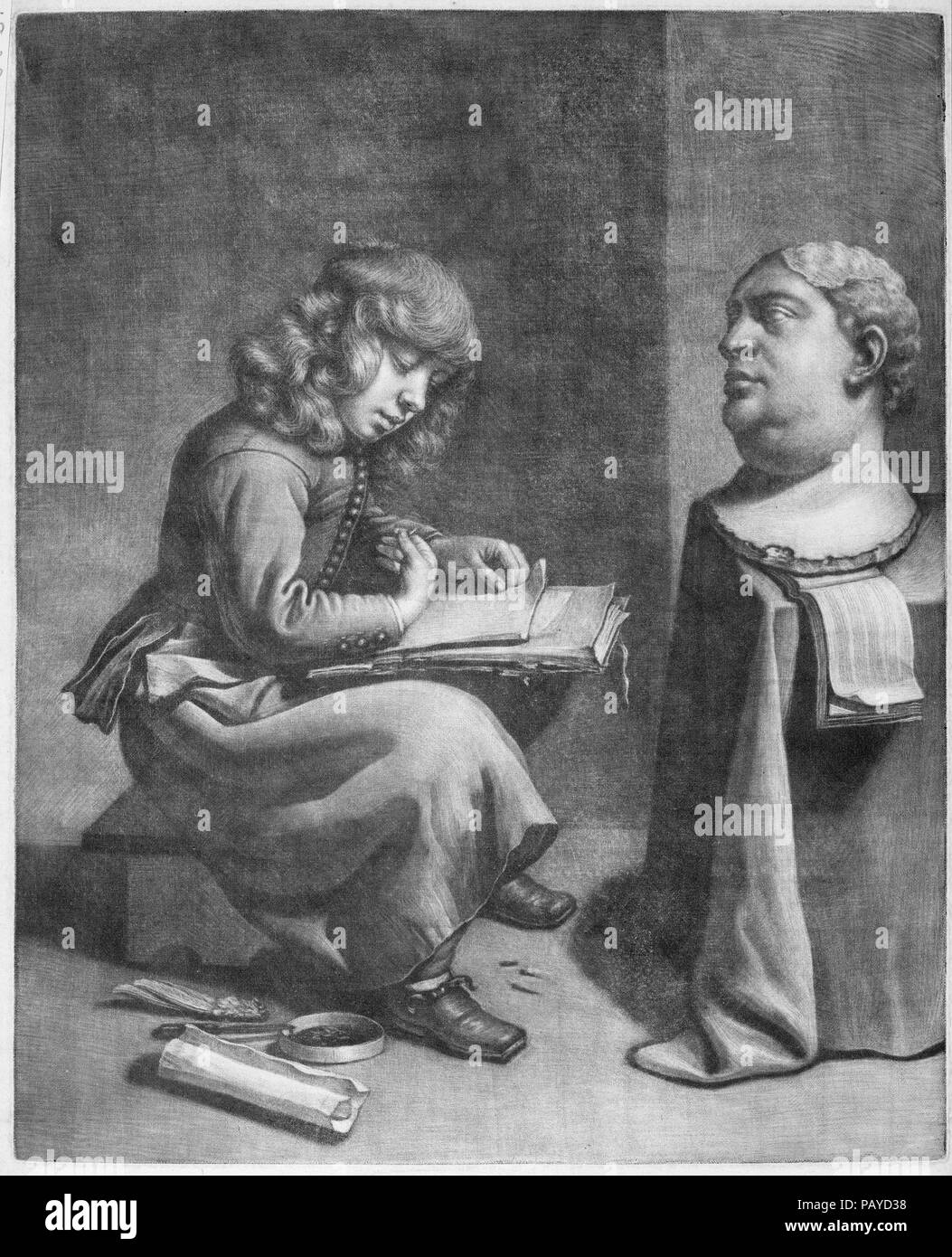 Boy Drawing un buste de l'empereur romain Vitellius. Artiste : Wallerant Vaillant (Néerlandais, Lille 1623-1677 Amsterdam) ; après Michiel Sweerts (flamande, Bruxelles 1618-1664 Goa). Dimensions : Plateau : 13 1/8 x 10 11/16 po. (33,4 x 27,2 cm). Date : ca. 1665-75. Musée : Metropolitan Museum of Art, New York, USA. Banque D'Images