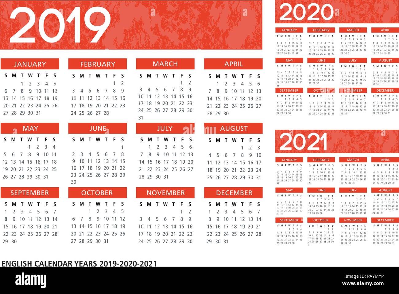 Calendrier 2019 2020 2021 Texture Anglais Texte Du Modele Vectoriel Est Contours Font Est Frutiger Image Vectorielle Stock Alamy