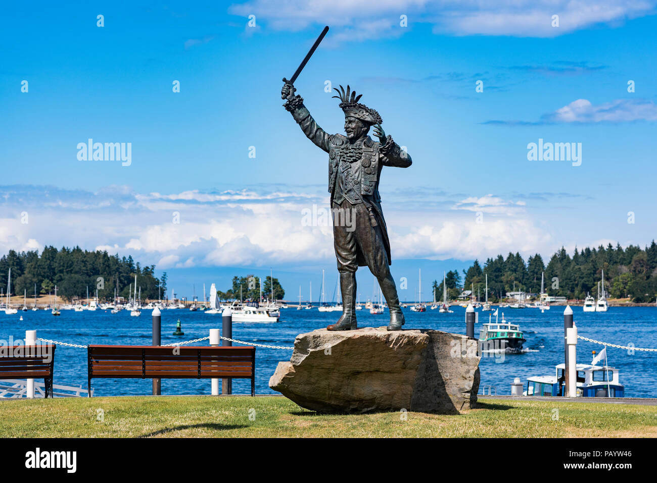 Statue de maire Frank Ney en costume de pirate, Maffeo Sutton Park, Nanaimo, Colombie-Britannique, Canada. Banque D'Images