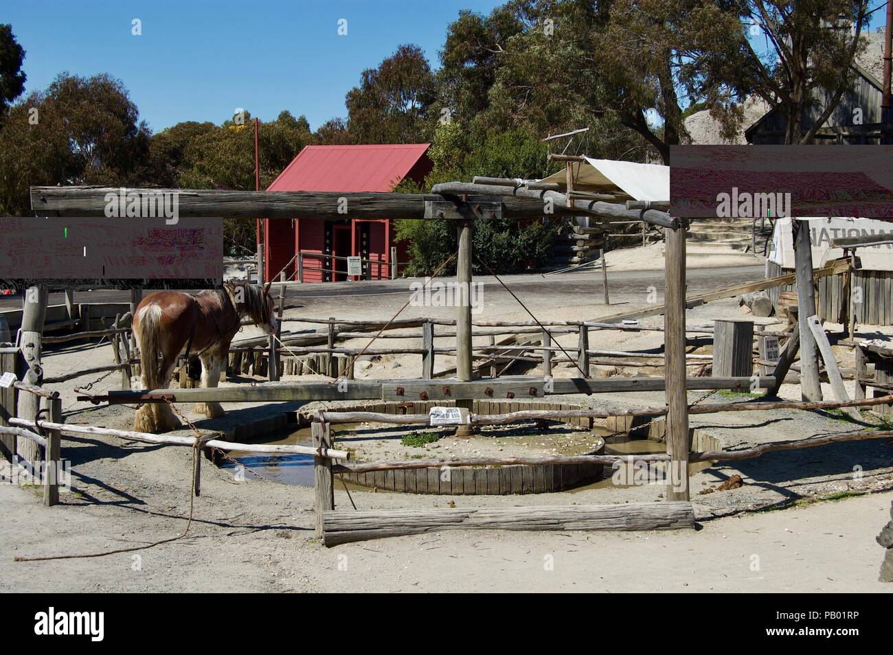 Puissance : un cheval faisant le travail pour nous les humains. Souvenir de l'ancien temps dans le 1800 Banque D'Images
