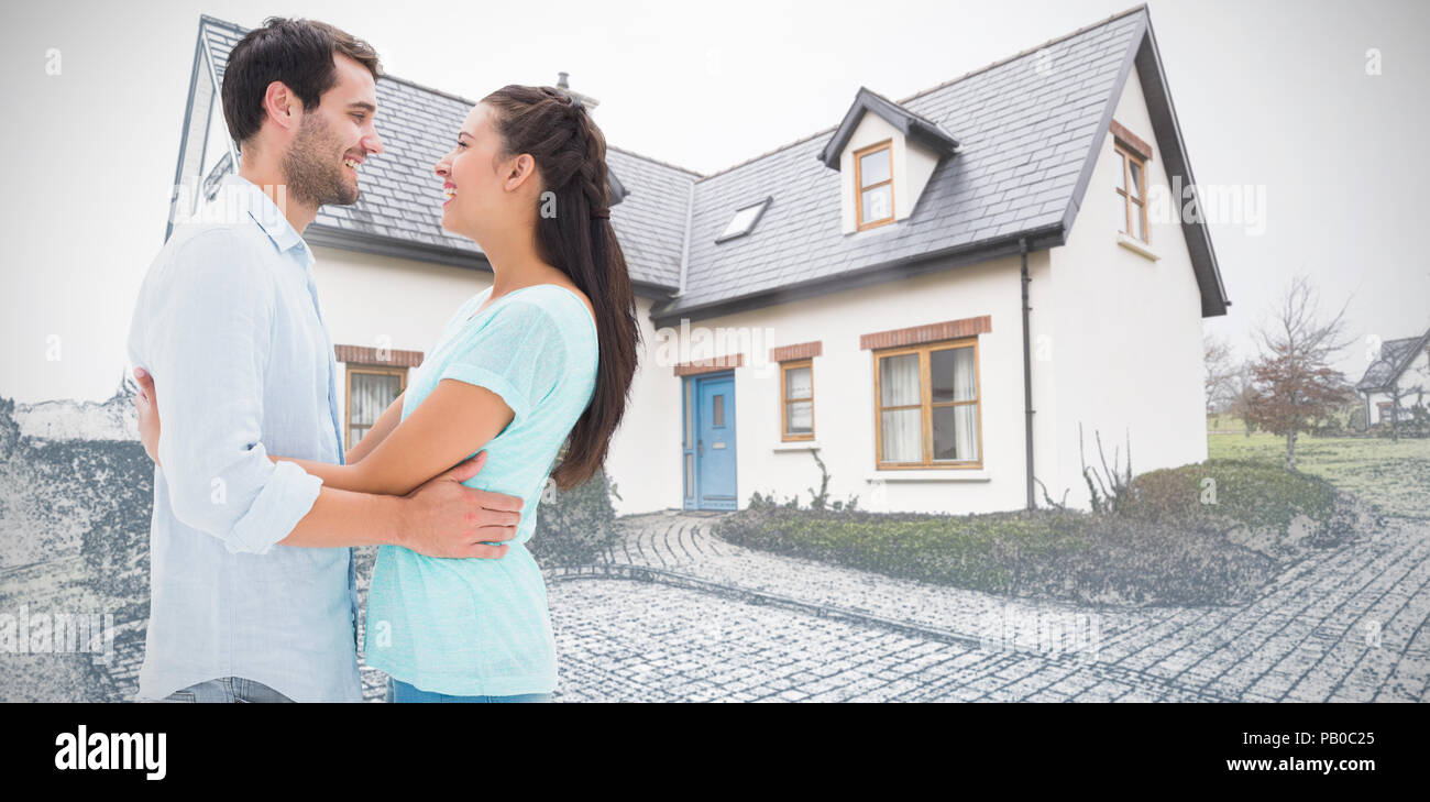 Composite image jeune couple hugging chaque autres Banque D'Images