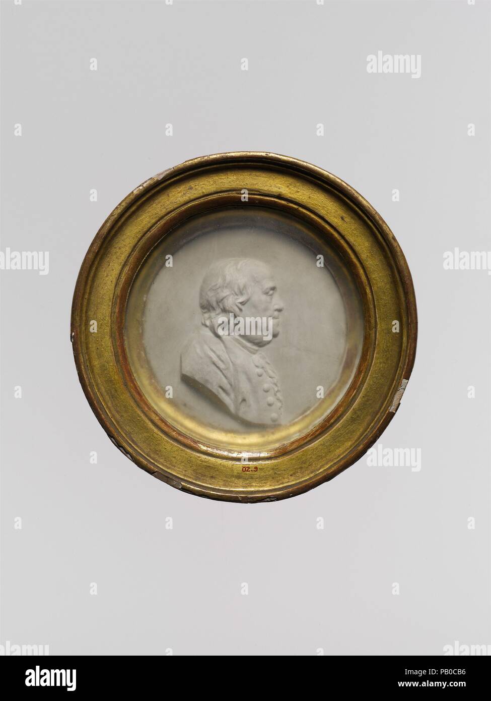 Médaillon de Benjamin Franklin. Dimensions : sans cadre : diam. 3 3/8 in. (8,6 cm). Bouilloire : attribuée à Jean Martin Renaud (Français, Sarreguemines 1746-1821 Paris). Date : ca. 1797. Musée : Metropolitan Museum of Art, New York, USA. Banque D'Images