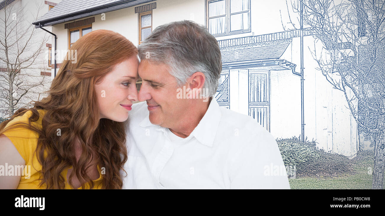 Image composite de casual couple smiling at each other Banque D'Images