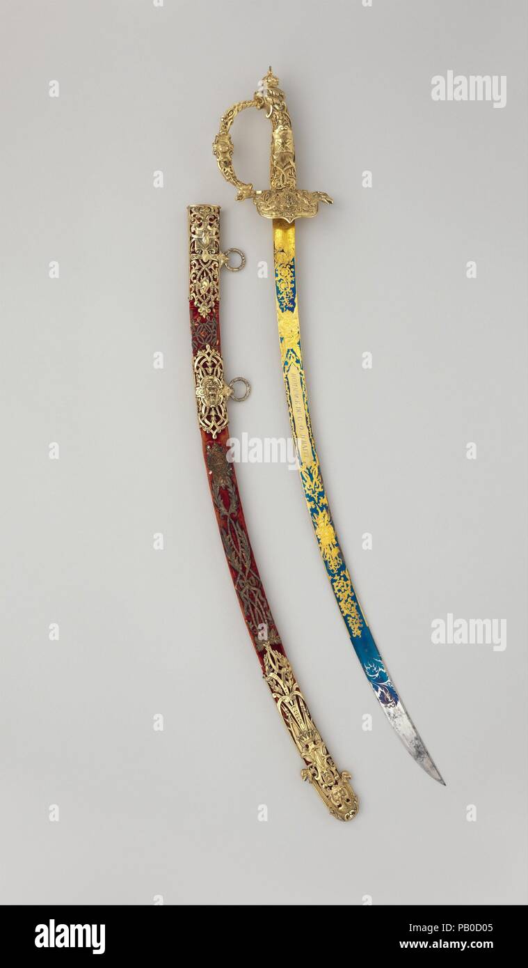 Épée avec fourreau de Faustin I (1782-1867), Empereur d'Haïti. Culture : British, Birmingham. Dimensions : H. avec fourreau 38 1/8 in. (96,8 cm) ; H. sans fourreau en 37. (94 cm) ; O. 6. (15,2 cm) ; WT. 2 lb. 8.1 oz. (1136.8) ; g. de poids 1 lb. fourreau 9,5 oz. (722,9 g). Sword cutler : Robert Mole (British, Birmingham,1800-1856). Date : 1850. Ce somptueux sabre de cérémonie a été faite pour Faustin-Élie Soulouque (1782-1867), qui a dirigé Haïti en tant qu'Empereur Faustin I de 1849 à 1859. Il a été présenté à lui par la Grande Loge Maçonnique d'Haïti en 1850. Selon la tradition familiale, Henry Delafield (1792- Banque D'Images
