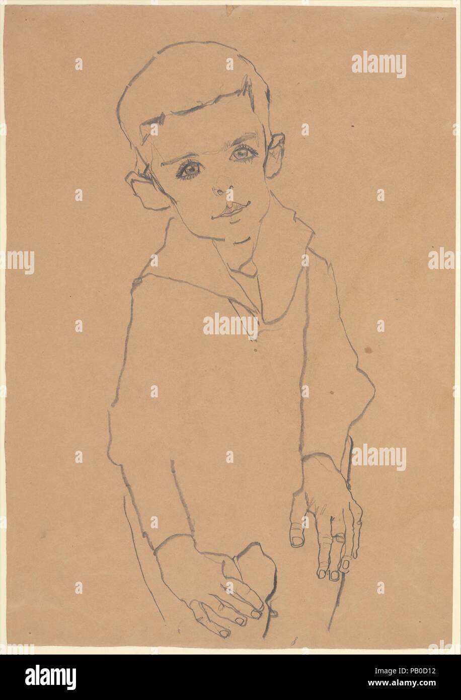 Portrait d'Herbert Rainer. Artiste : Egon Schiele Tulln, Autriche (Vienne 1890-1918). Dimensions : 17 3/4 x 12 1/2 in. (45,1 x 31,8 cm). Date : 1910. Musée : Metropolitan Museum of Art, New York, USA. Banque D'Images