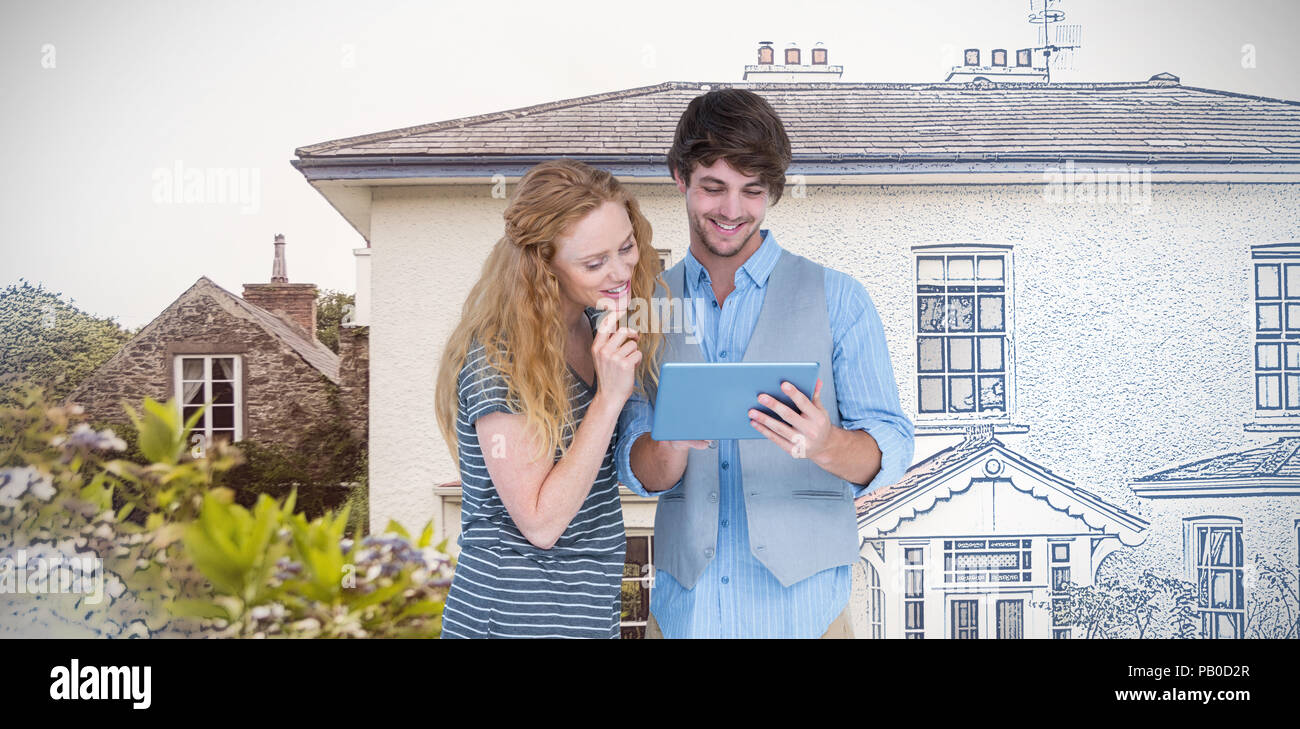 Image composite de l'heureux couple holding hands Banque D'Images