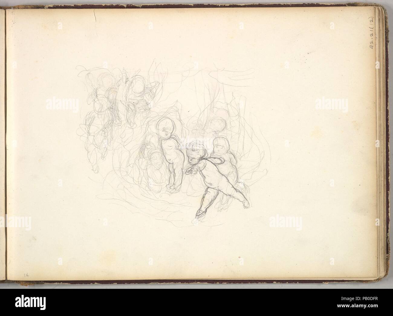 Un groupe d'enfants (en carnet de croquis avec des dessins sur vingt-six feuilles). Artiste : Frédéric, Lord Leighton (British, Scarborough 1830-1896 Londres). Fiche Technique Dimensions : (page) : 7 7/8 x 10 7/8 in. (20 x 27,6 cm). Date : ca. 1849. Musée : Metropolitan Museum of Art, New York, USA. Banque D'Images