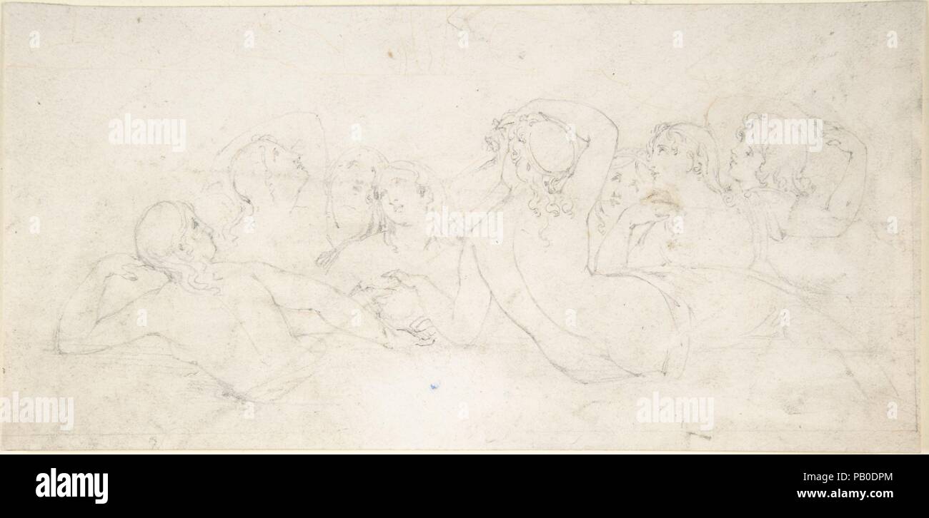 Les nymphes de la mer de groupe. Artiste : William Pitts (britannique, Londres 1790-1840 Londres). Fiche technique : Dimensions : 4 1/4 x 8 3/4 in. (10,8 x 22,2 cm). Date : 1805-40. Musée : Metropolitan Museum of Art, New York, USA. Banque D'Images