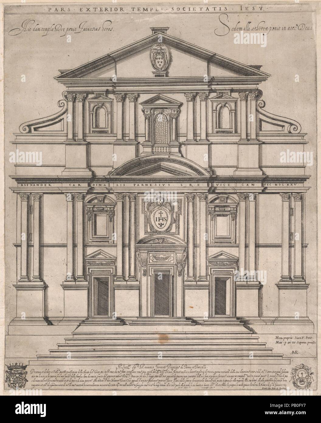 Le Gesù, Rome, de la 'Speculum Romanae Magnificentiae :'. Artiste : Giovanni Ambrogio Brambilla (Italien, actif à Rome, 1575-99). Dimensions : Plateau : 18 × 14 9/16 15/16 in. (47,1 × 38 cm) feuille : 19 in. × 15 7/8 in. (48,2 × 40,3 cm) Mont : 22 1/8 x 16 3/4 in. (56,2 × 42,5 cm). Editeur : Nicolaus van Aelst (1526-1613) Bruxelles, Rome. Date : 1589. Cette impression vient de la copie du musée du Speculum Romanae Magnificentiae (le miroir de la Magnificence romaine) Le Speculum a trouvé son origine dans le secteur de l'édition s'efforce d'Antonio Salamanca et Antonio Lafreri. Au cours de leur publication romain Banque D'Images
