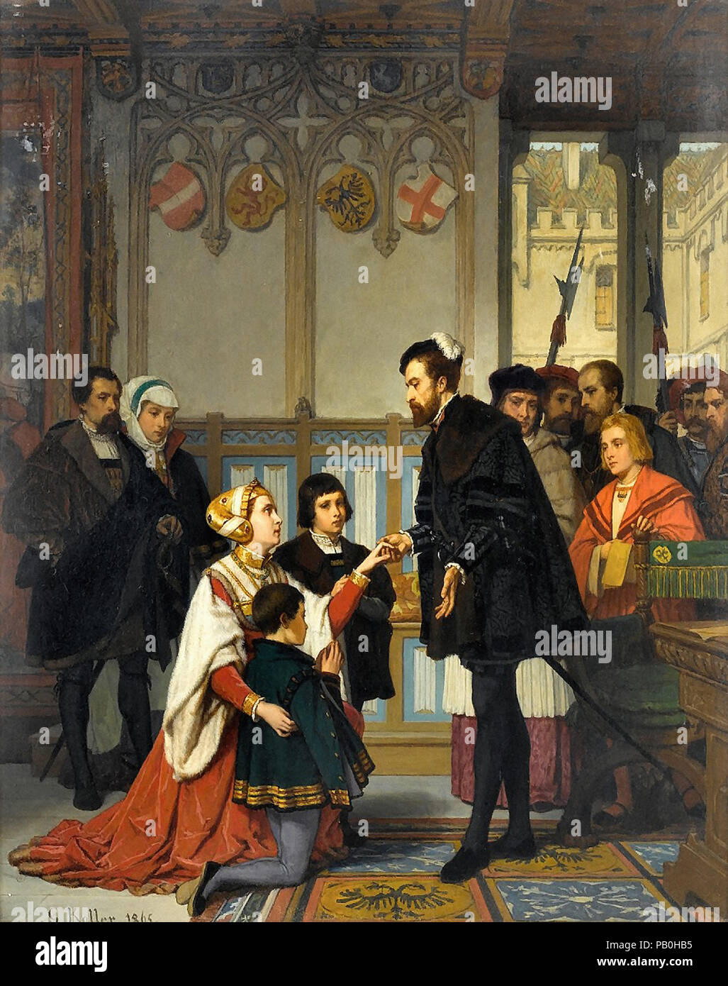 Koller Wilhelm - Philippine Welser cherchant la pitié de Ferdinand I du Saint-Empire romain germanique Banque D'Images