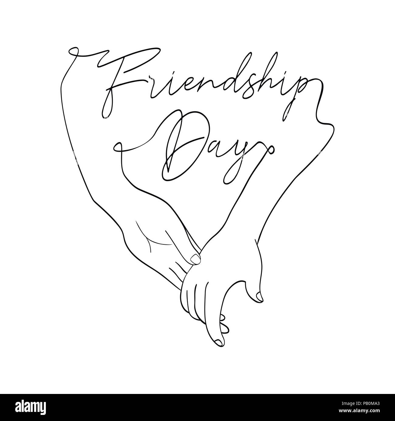 La Journée de l'amitié heureuse carte de souhaits illustration de tenant la main d'amis en ligne continue à la main avec style texte célébration citation. Spe Illustration de Vecteur