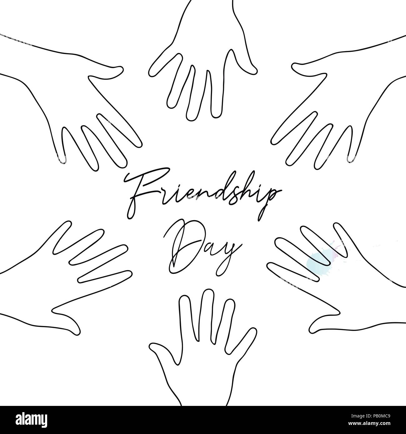 La Journee De L Amitie Heureuse Illustration De Carte De Vœux De Groupe D Amis Les Mains Dans La Main Avec Style Texte Celebration Citation Vecteur Eps10 Image Vectorielle Stock Alamy