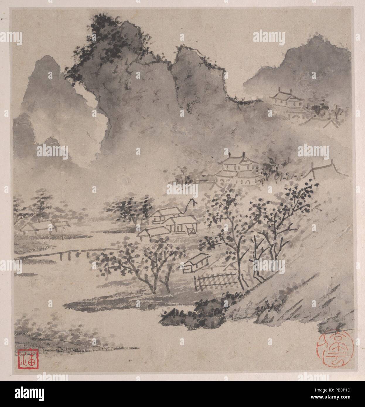 Huit Chansons de la Xiao Xiang et rivières. Artiste : Wen Zhengming (Chinois, 1470-1559). Culture : la Chine. Dimensions : 8 1/4 x 7 3/4 in. (21,0 x 19,7 cm) (chaque album leaf) ; 8 1/4 x 16 7/8 in. (21,0 x 42,9 cm) (2) feuilles de calligraphie. Musée : Metropolitan Museum of Art, New York, USA. Banque D'Images
