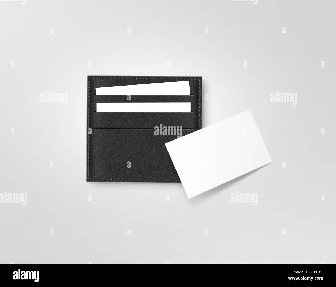 Cuir noir porte-cartes d'appels avec carte blanche maquette isolé sur gris.  Cartes de visite immersive sleeve pocket titulaire. Voiture papier claire  Photo Stock - Alamy