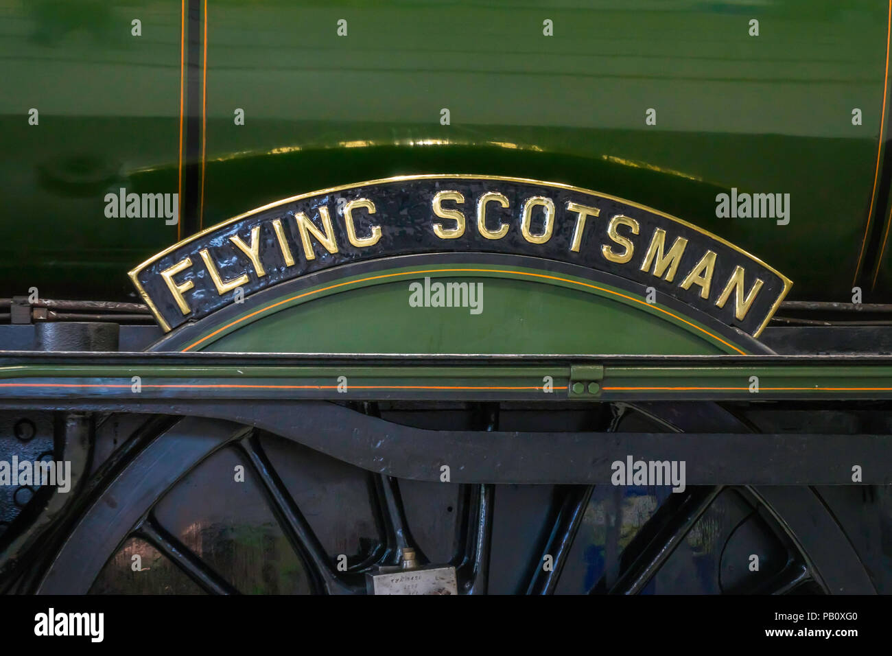 Plaque constructeur de classe A3 Ex LNER locomotive à vapeur express flying Scotsman sur l'affichage à Shildon Locomotion National Railway Museum Banque D'Images