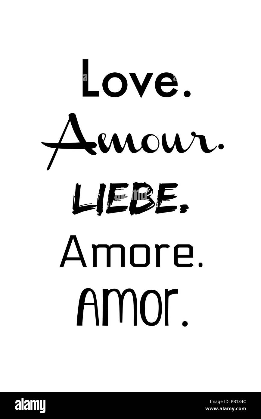Le mot amour dans différentes langues dans le texte en noir sur fond blanc. Banque D'Images