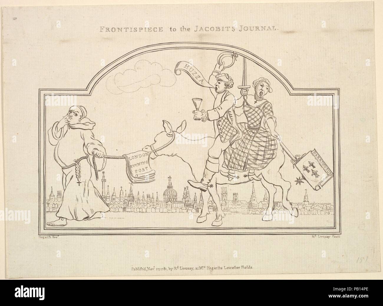 Frontispice à 'La Révolte Jacobite's Journal'. Artiste : Après William Hogarth (britannique, Londres 1697-1764 Londres). Artiste et éditeur : gravée et publiée par Richard Livesay (britannique, 1753-1823) de Southsea. Fiche technique : Dimensions : 6 7/8 x 9 7/16 in. (17,4 x 23,9 cm). Date : Novembre 27, 1781. Musée : Metropolitan Museum of Art, New York, USA. Banque D'Images
