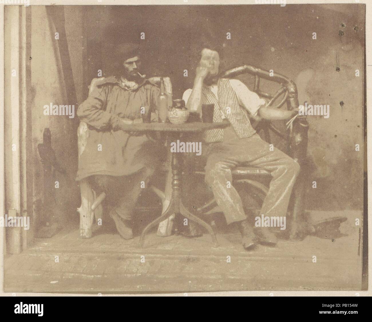 [Deux hommes assis à une table]. Artiste : Inconnu (britannique). Dimensions : 15,5 x 19,8 cm (6 1/8 x 7 13/16 in.). Date : 1850. Musée : Metropolitan Museum of Art, New York, USA. Banque D'Images