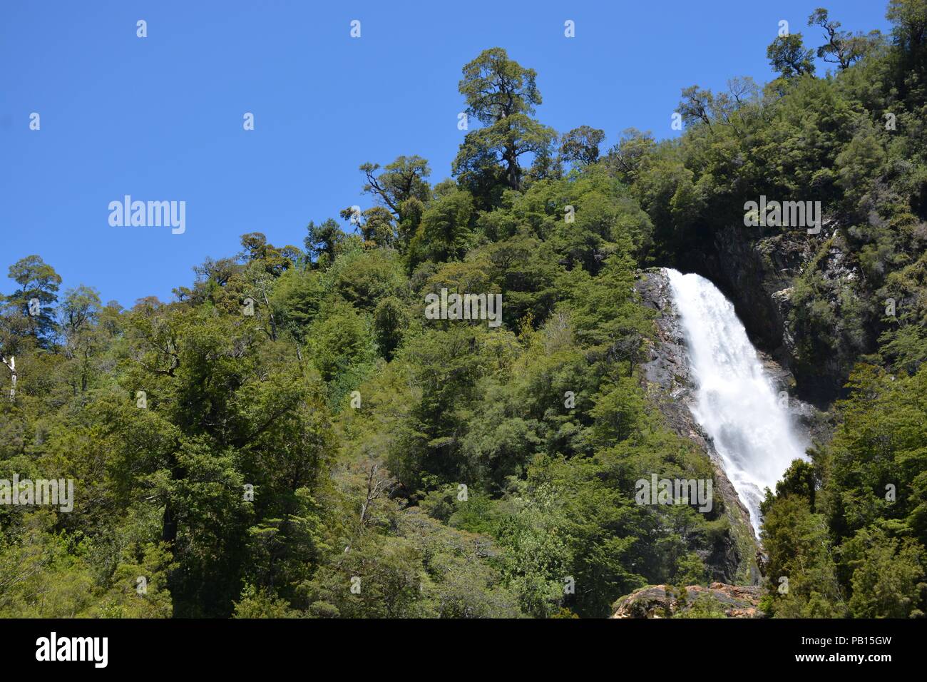 Cascada Rio Blanco, Hornopiren, Carretera Austral, Patagonie, Chili Banque D'Images