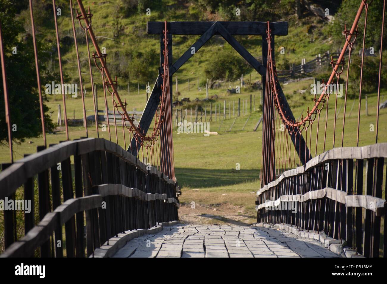 Puente Colgante de madera, futaleufu, Patagonie, Carretera Austral, Chili Banque D'Images