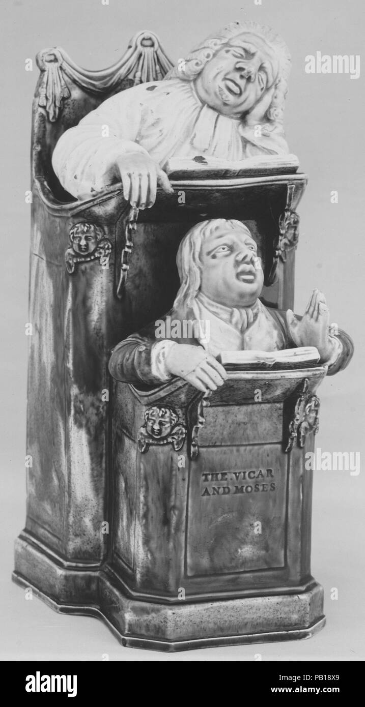 Vicaire et Moïse. Culture : British, Burslem (Staffordshire). Dimensions : 9 3/4 x 4 1/4 in. (24,8 × 10,8 cm). Bouilloire : Ralph Wood le jeune (British, Coinches Coinches 1748-1795). Date : ca. 1770-1780. Musée : Metropolitan Museum of Art, New York, USA. Banque D'Images