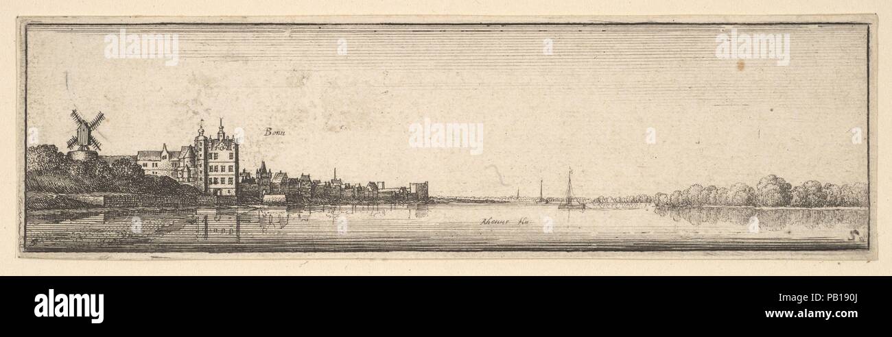 Bonn. Wenceslaus Hollar : artiste bohème, Prague 1607-1677 (Londres). Fiche Technique : Dimensions : 1 3/4 x 6 7/16 in. (4,5 × 16,3 cm). Series/portefeuille : la vue sur la rivière de l'Allemagne et les Pays-Bas, lot de 12. Date : 1642-1644. Vue depuis la rivière du Rhin, à Bonn sur la rive gauche, où les bâtiments : un moulin à vent ;. L'un d'une série de 12 vues en Allemagne, auparavant dans un album, maintenant démontés. Selon la vertu, ces impressions d'après des dessins réalisés en 1632 lorsque Hollar fait un voyage du Rhin de Cologne. Musée : Metropolitan Museum of Art, New York, USA. Banque D'Images