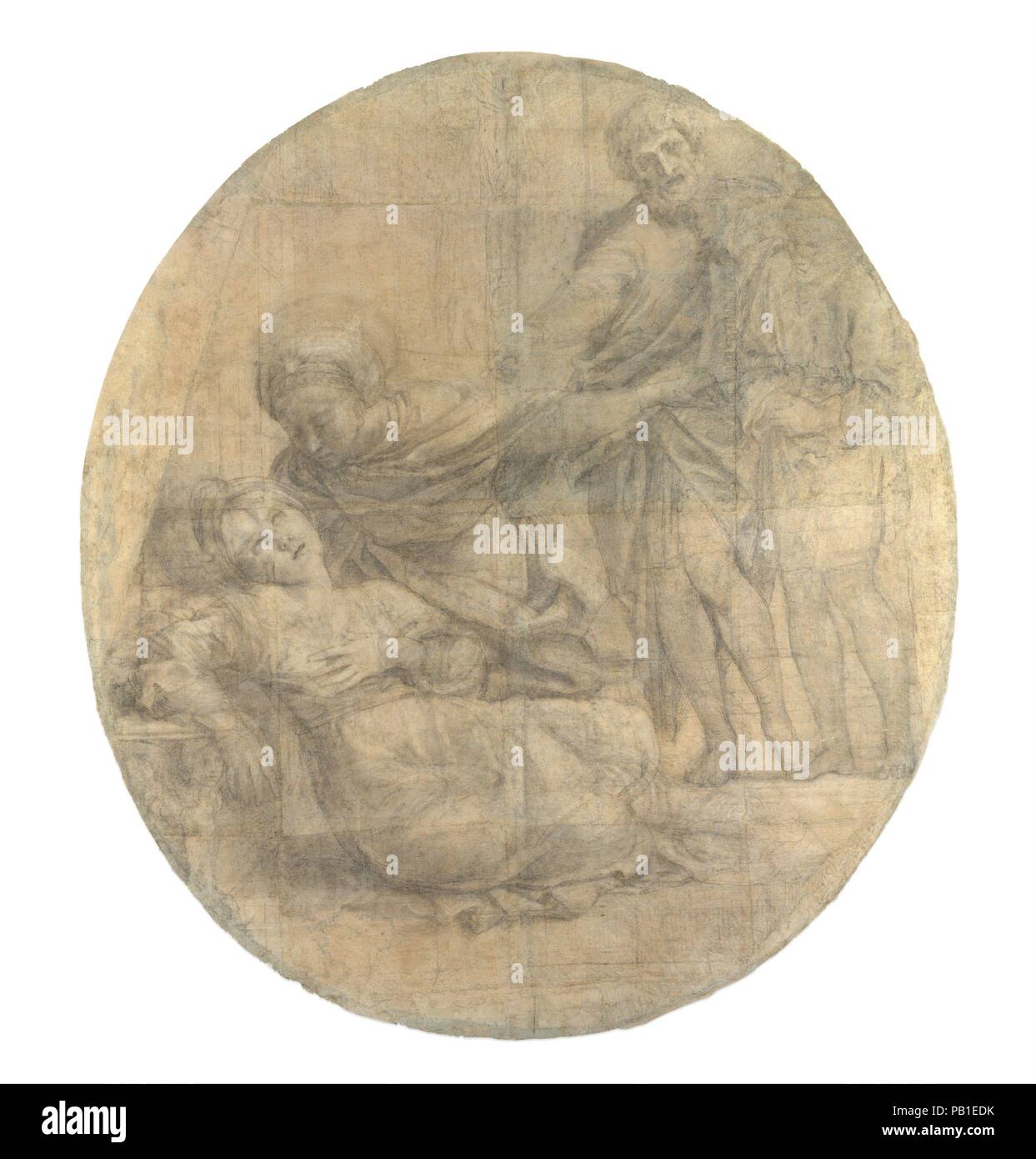 Le martyre de Sainte Cécile (dessin animé pour une fresque). Artiste : Domenichino (Domenico Zampieri) italien (Bologne, Naples 1581-1641). Dimensions : ovale irrégulier : 67 × 59 13/16 9/16 in. (172,2 × 151,3 cm). Date : 1612-14. Cette monumentale, rendue de façon exquise composition est parmi les plus importants, les dessins animés (dessins à pleine échelle) par Domenichino. Il s'agissait d'un dessin préparatoire pour la partie centrale de sa fresque du martyre de sainte Cécile, peint sur le mur gauche de la chapelle de San Luigi Polet dei Granai, l'église française de Rome. Domenichino a reçu le contrat pour la f Banque D'Images