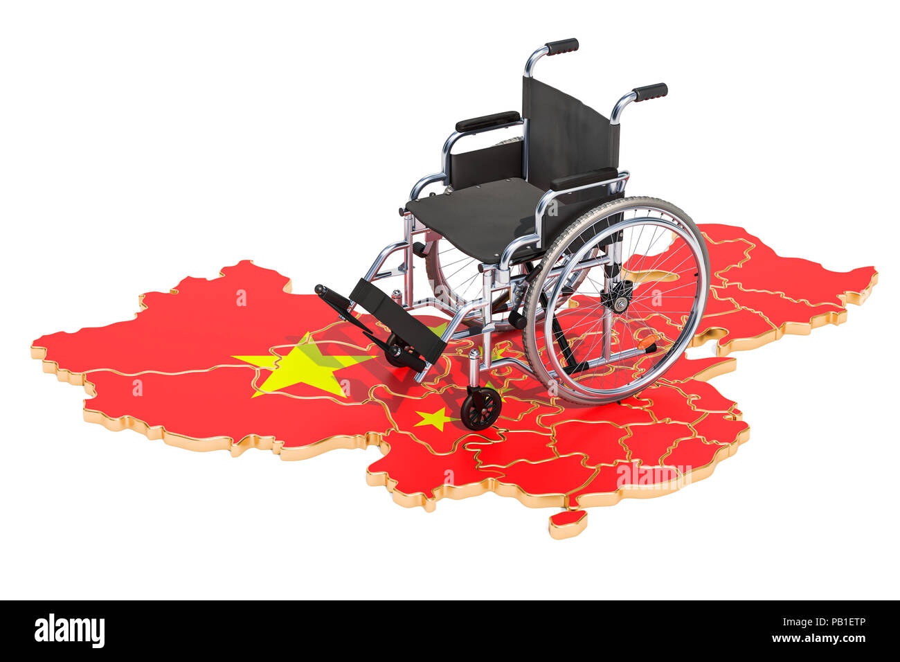 Le handicap en Chine concept, rendu 3D isolé sur fond blanc Banque D'Images