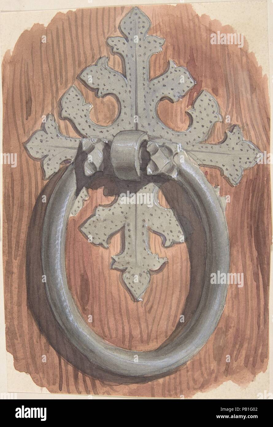 Anneau de porte. Artiste : Anonyme, britannique, 19e siècle. Fiche technique : Dimensions : 5 x 3 3/4 à 13/16. (14,7 x 9,6 cm). Date : seconde moitié du xixe siècle. Musée : Metropolitan Museum of Art, New York, USA. Banque D'Images