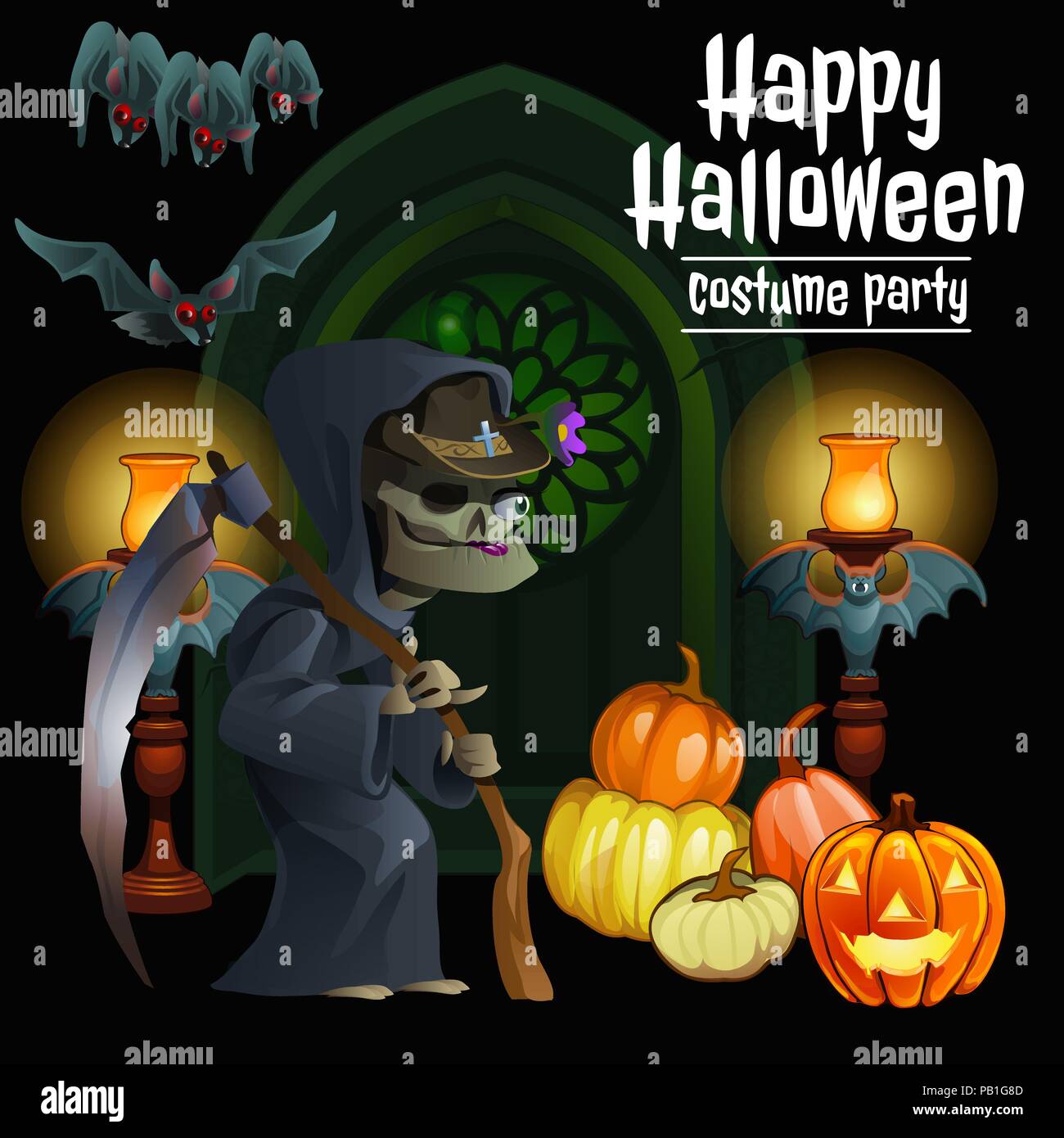 Une affiche sur le thème de l'Halloween de cette année. Cartoon Vector illustration close-up. Illustration de Vecteur