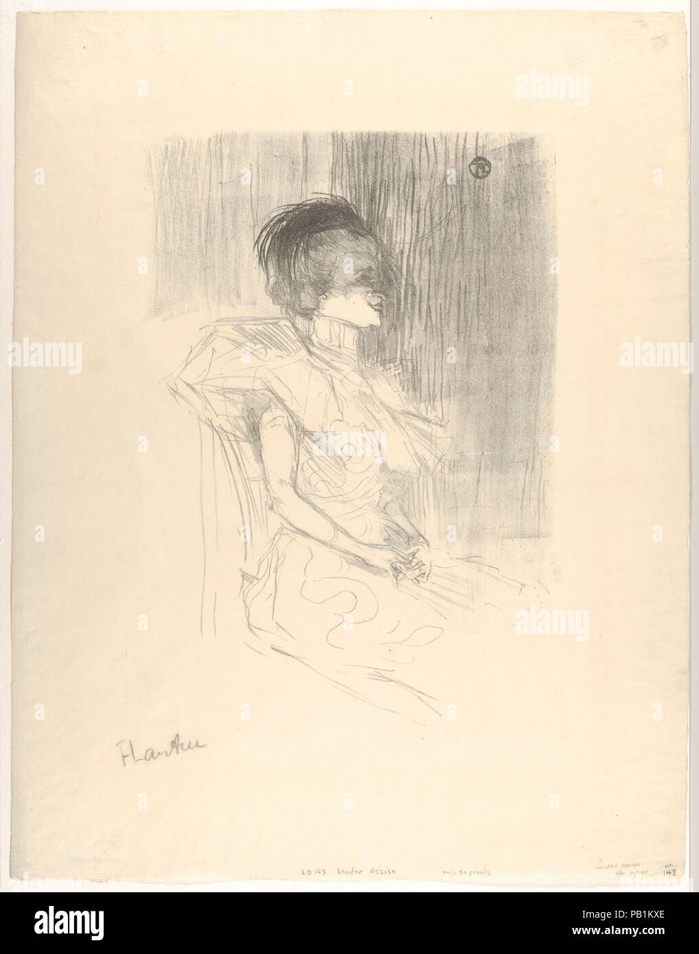 Marcelle prêteur assis. Artiste : Henri de Toulouse-Lautrec (Français, Albi 1864-1901 Saint-André-du-Bois). Dimensions : Image : 13 3/4 x 9 5/8 in. (35 x 24,5 cm) : Feuille 20 x 15 1/8 à 9/16. (51,1 x 39,5 cm). Editeur : Edouard Kleinmann (français, actif 19e siècle). Date : 1895. Musée : Metropolitan Museum of Art, New York, USA. Banque D'Images