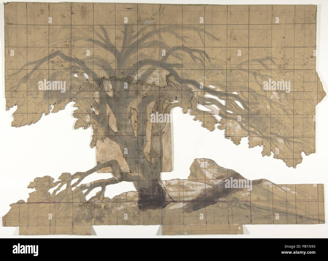Conception pour une mise en scène à l'Opéra, Paris. Artiste : Eugène Cicéri (français, Paris 1813-1890 Fontainebleau). Fiche technique Dimensions : irrégulier : 14 1/8 x 19 3/4 in. (35,9 x 50,2 cm). Date : 1830-90. Musée : Metropolitan Museum of Art, New York, USA. Banque D'Images