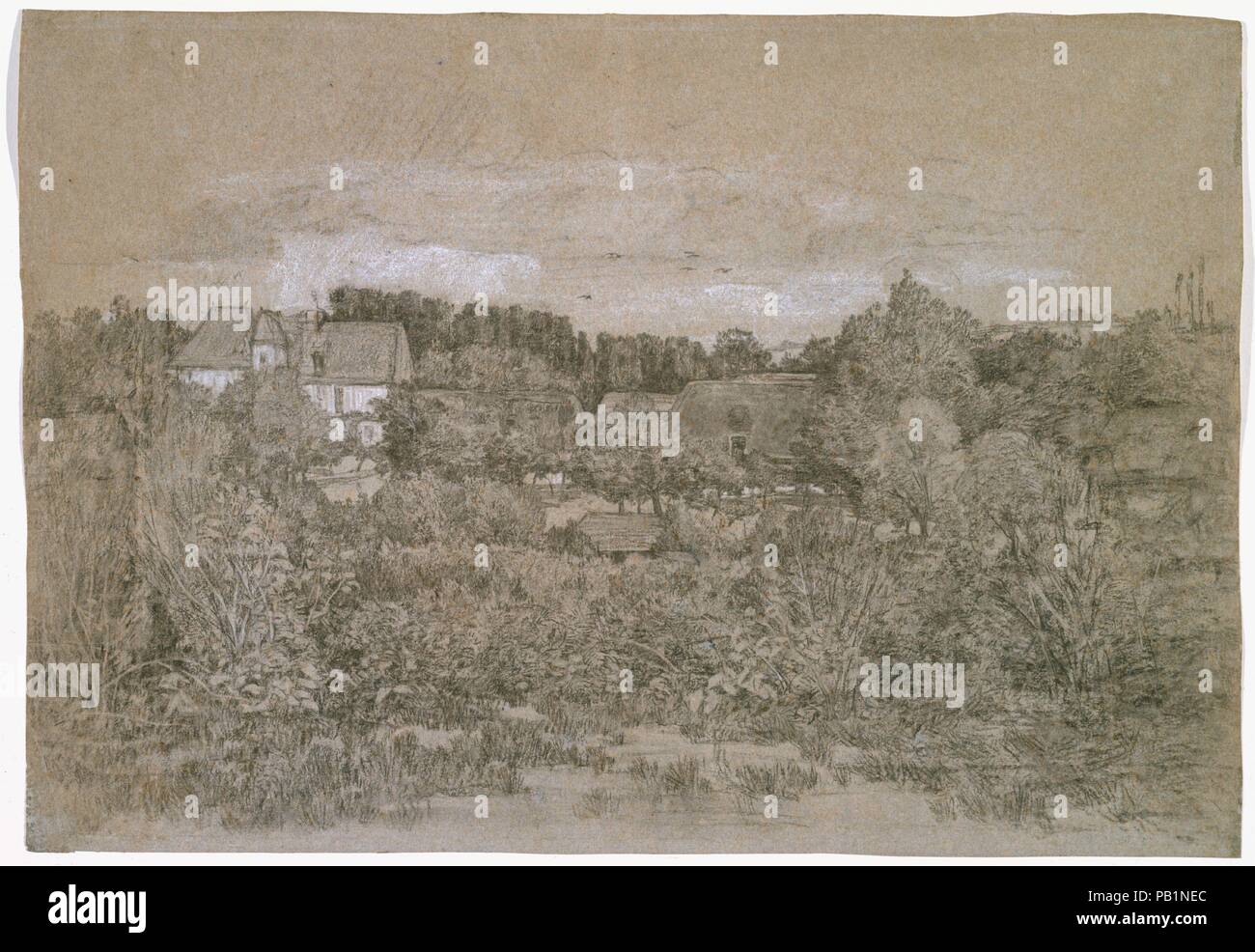 Paysage. Artiste : attribuée à Eugène Boudin, Honfleur (Deauville) 1824-1898. Dimensions : 15 3/4 x 22 7/16 po. (40 x 57 cm). Date : ca. 1850 ( ?). Musée : Metropolitan Museum of Art, New York, USA. Banque D'Images