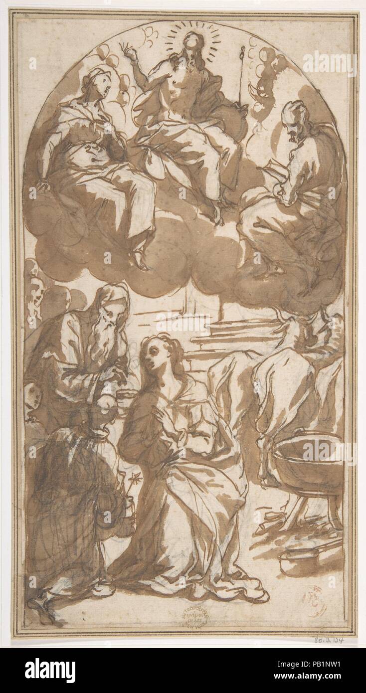 Le martyre de Sainte Lucie : Sa Dernière Communion avant d'être traîné par des Bœufs. Artiste : Giovanni Battista Maganza il Giovane (Italien, Calaone ca. 1509-1586 Vicenza). Dimensions : 10 x 5 7/16 in. 11/16 (26,5 x 14,4cm). Ancienne Attribution : Alessandro Maganza (Italien, Vicenza Vicenza 1556-après 1630 ( ?)) ( ?). Date : 1556-1630. Musée : Metropolitan Museum of Art, New York, USA. Banque D'Images