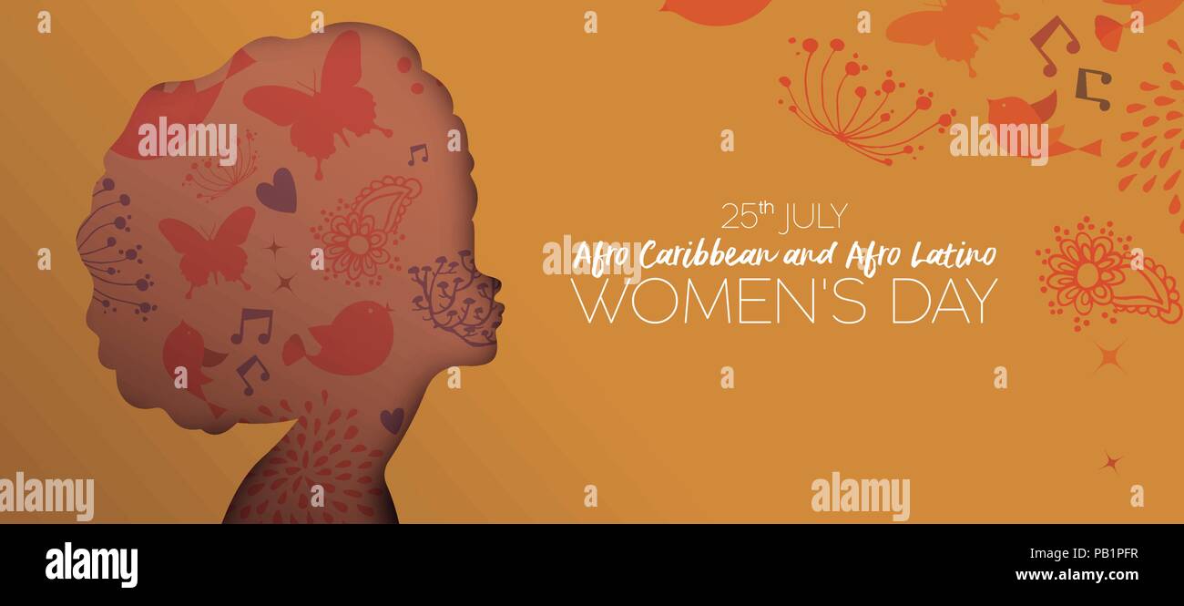 Happy Afro Caraïbes et les femmes Latino jour maison de l'illustration. Coupe papier découpe silhouette tête fille noire dessiné à la main avec fleurs de printemps doodles. Ide Illustration de Vecteur