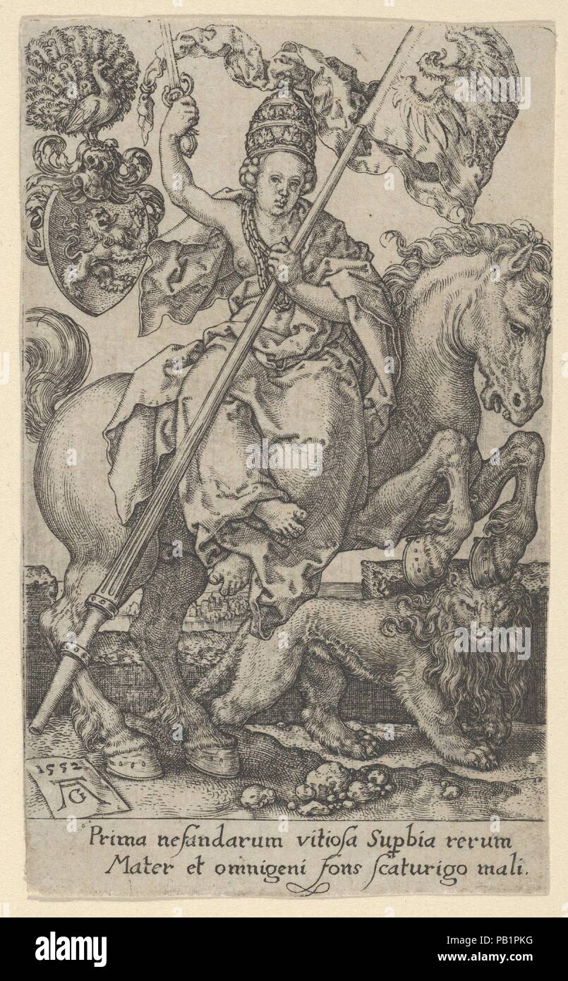 L'orgueil, de l'étaux. Artiste : Heinrich Aldegrever (allemand, Paderborn ca. 1502-1555/1561 Soest). Fiche Technique : Dimensions : 4 x 2 7/16 in. (10,2 × 6,2 cm). Date : 1552. Musée : Metropolitan Museum of Art, New York, USA. Banque D'Images