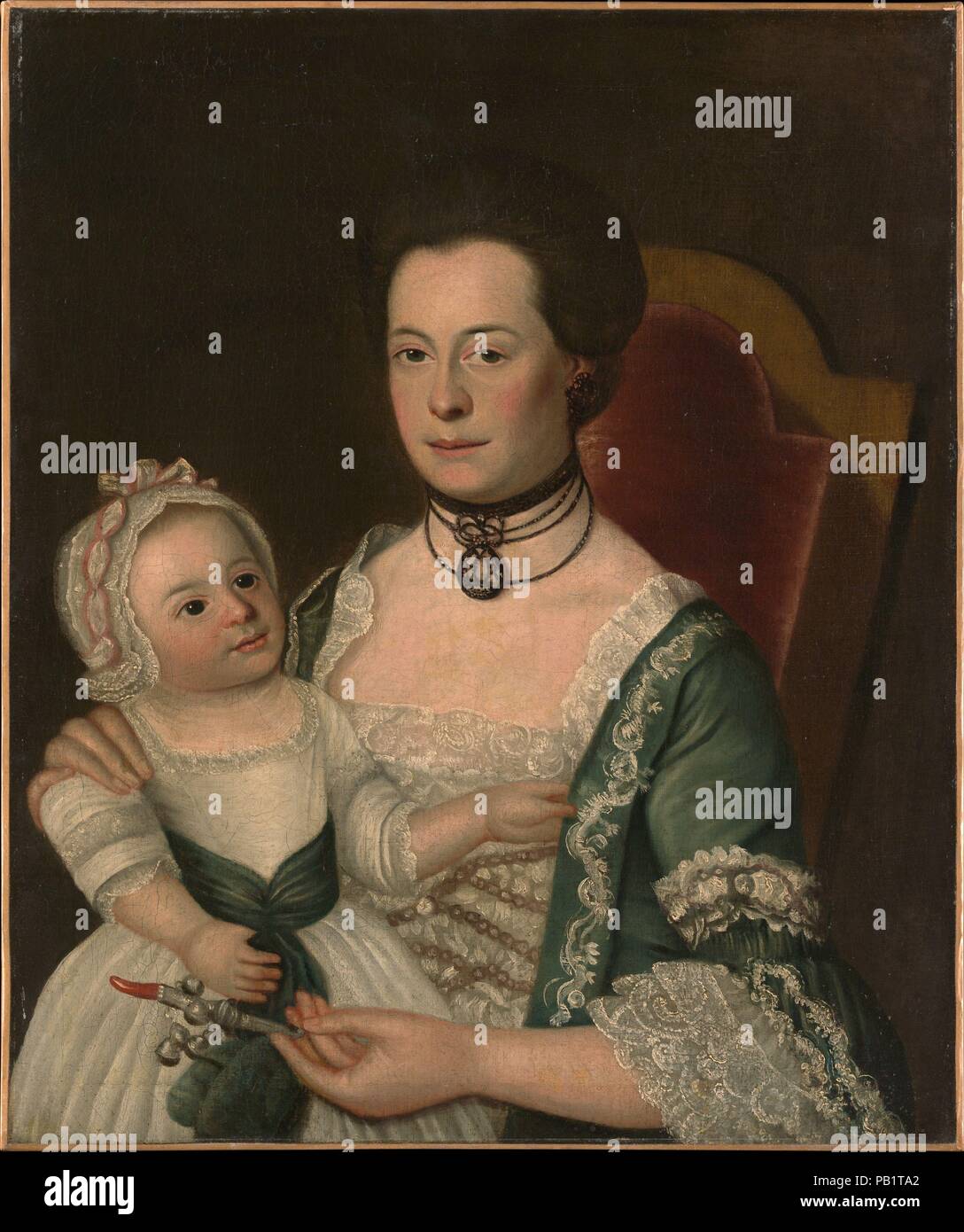 Mme Jacob Hurd et l'enfant. Artiste : William Johnston (1732-1772). Dimensions : 30 x 25 in. (76,2 x 63,5 cm). Ancienne Attribution : autrefois attribués à John Singleton Copley (Américain, Boston, Massachusetts 1738-1815 Londres). Date : ca. 1762. Musée : Metropolitan Museum of Art, New York, USA. Banque D'Images