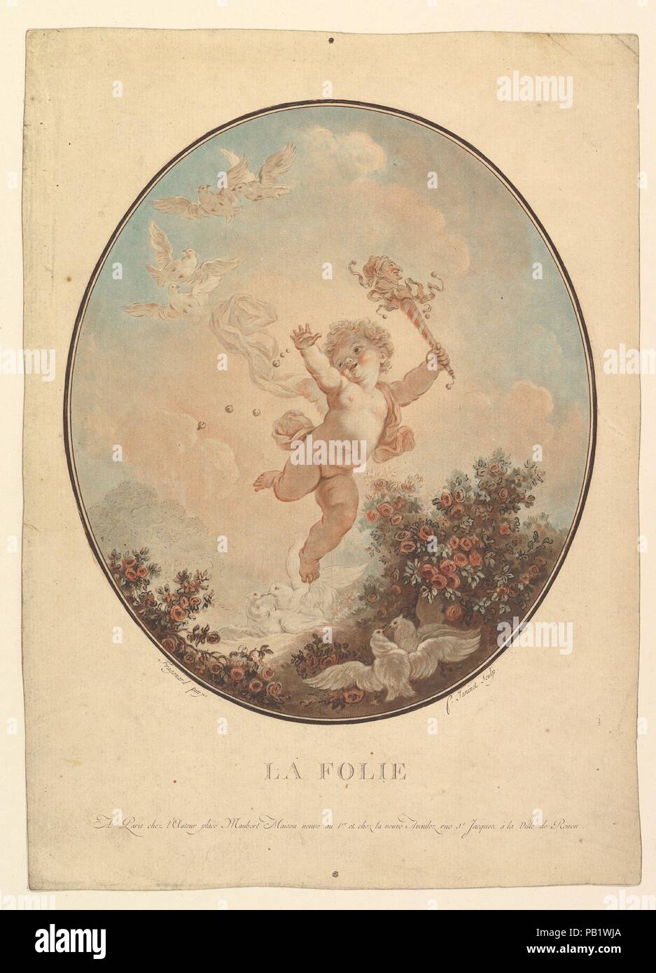 La Folie. Artiste : Après Jean Honoré Fragonard (Grasse, France 1732-1806 Paris) ; Jean François Janinet (français, Paris 1752-1814 Paris). Fiche technique : Dimensions : 11 3/8 x 8 1/8 in. (28,9 x 20,7 cm) de droit : 9 3/4 x 7 1/16 in. (24,7 x 18 cm). Date : n.d.. Musée : Metropolitan Museum of Art, New York, USA. Banque D'Images