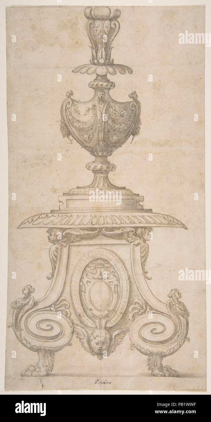 Conception pour chandelier ou d'un crucifix. Artiste : attribuée à Luzzi Luzio (également connu sous le nom de Luzio Romano, Luzio da Todi) (Italien, Rome, actif 1519-1582) documentés ; cercle de Perino del Vaga (Pietro Buonaccorsi (Italien), Florence Rome 1501-1547) (studio). Dimensions : 14 15/16 x 7 13/16 in. (37,9 x 19,8 cm). Date : ca. 1540-47. Musée : Metropolitan Museum of Art, New York, USA. Banque D'Images