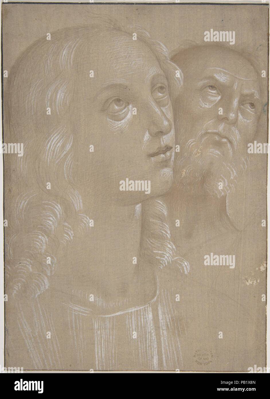 Chefs de deux Saints. Artiste : Après Pérugin (Pietro di Cristoforo Vannucci (Italien), Città della Pieve, active en 1469-mort 1523 Fontignano) ?. Dimensions : 7 3/4 x 5 5/16 in. (20,1 x 14,4 cm). Date : 1495-1510. Musée : Metropolitan Museum of Art, New York, USA. Banque D'Images