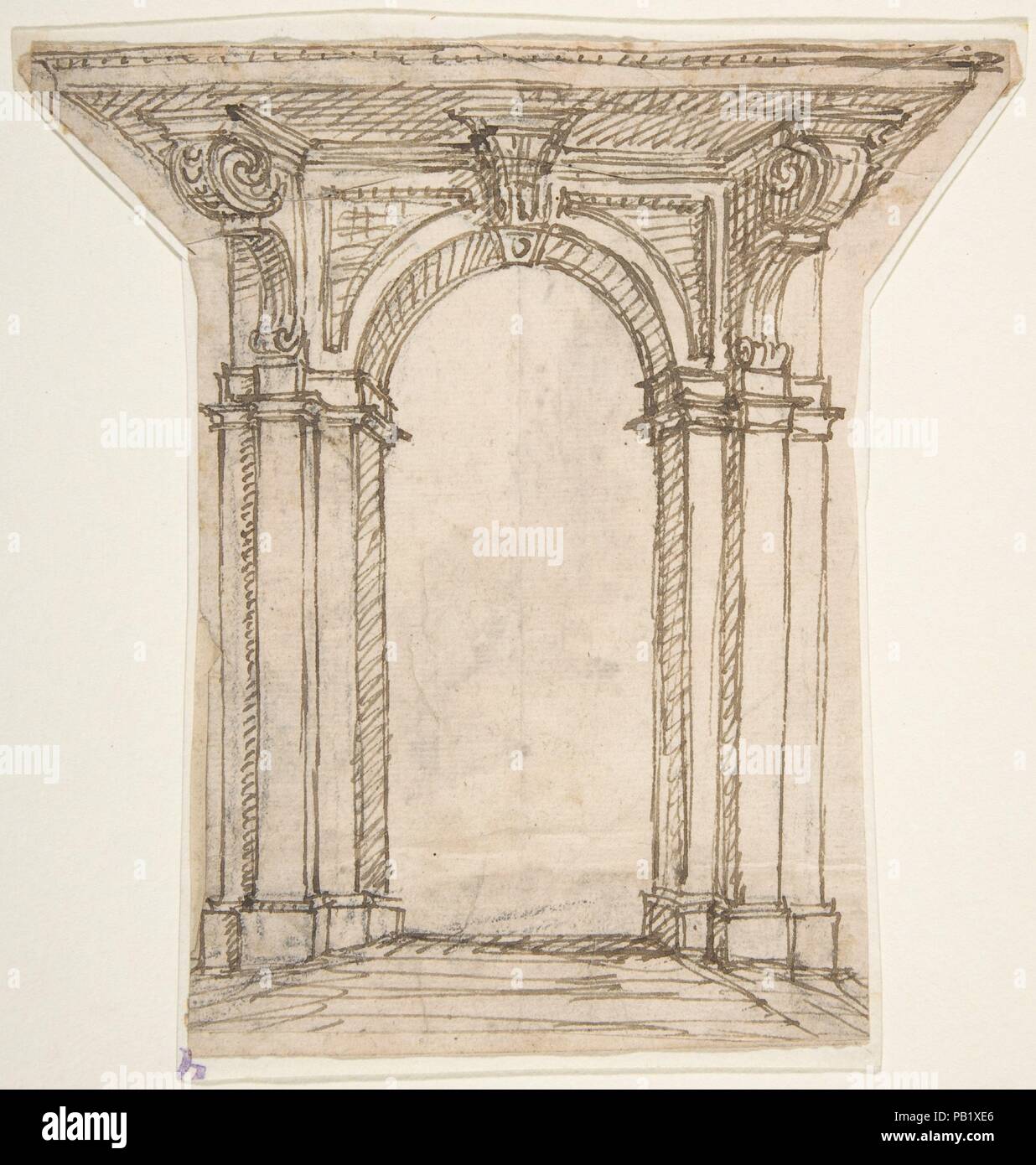 Conception d'un portail d'entrée. Artiste : Giovanni Battista Foggini (Italien, Florence Florence 1652-1725). Fiche technique : Dimensions : 6 1/16 x 5 7/8 in. (15,4 x 15 cm). Date : 1652-1725. Musée : Metropolitan Museum of Art, New York, USA. Banque D'Images