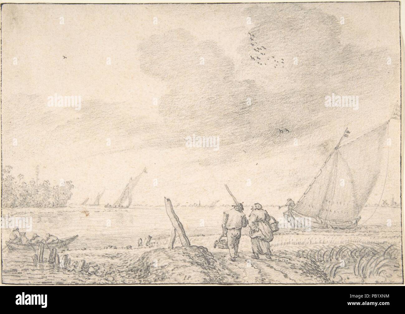 Paysage de la rivière. Artiste : Jan Porcellis (Néerlandais, 1584-1632). Fiche technique : Dimensions : 5 3/8 x 7 11/16 in. (13,7 x 19,6 cm). Date : n.d.. Musée : Metropolitan Museum of Art, New York, USA. Banque D'Images